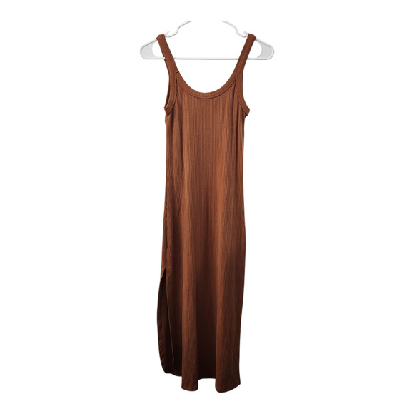 VITAMIN A Ribbed Tank Midi Dress XS‎ Brown Casual Minimalist Beach Coastal Chic - Picture 2 of 7
